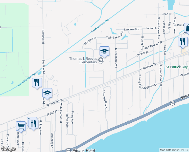 map of restaurants, bars, coffee shops, grocery stores, and more near 106 Vance Place in Long Beach