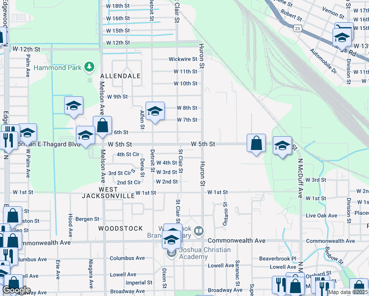 map of restaurants, bars, coffee shops, grocery stores, and more near 2869 Cook Street in Jacksonville