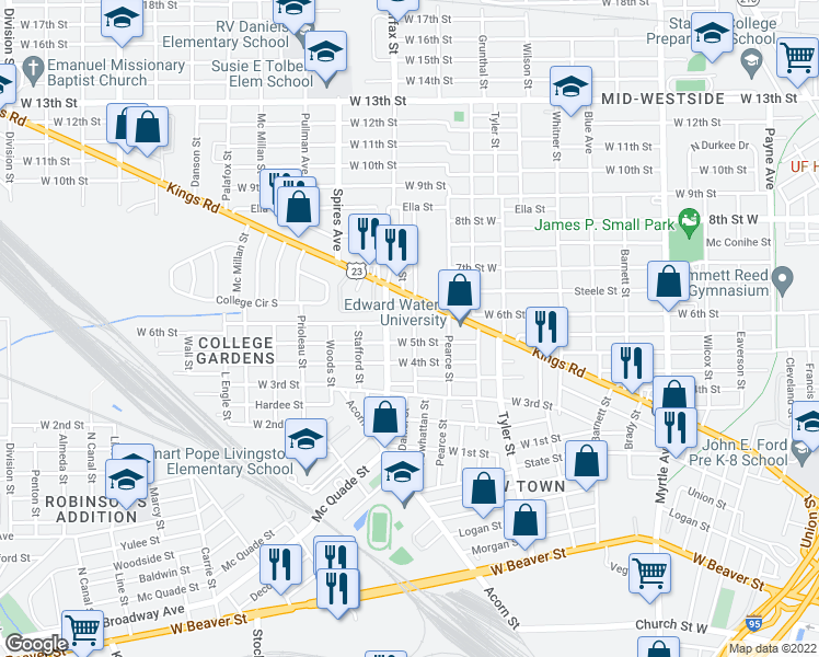 map of restaurants, bars, coffee shops, grocery stores, and more near 1520 Powhattan Street in Jacksonville