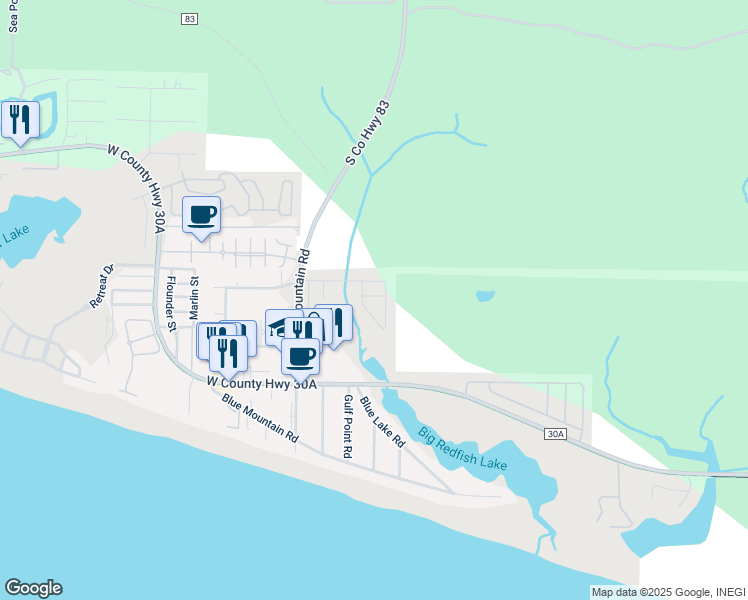 map of restaurants, bars, coffee shops, grocery stores, and more near 29 Ibis Drive in Santa Rosa Beach