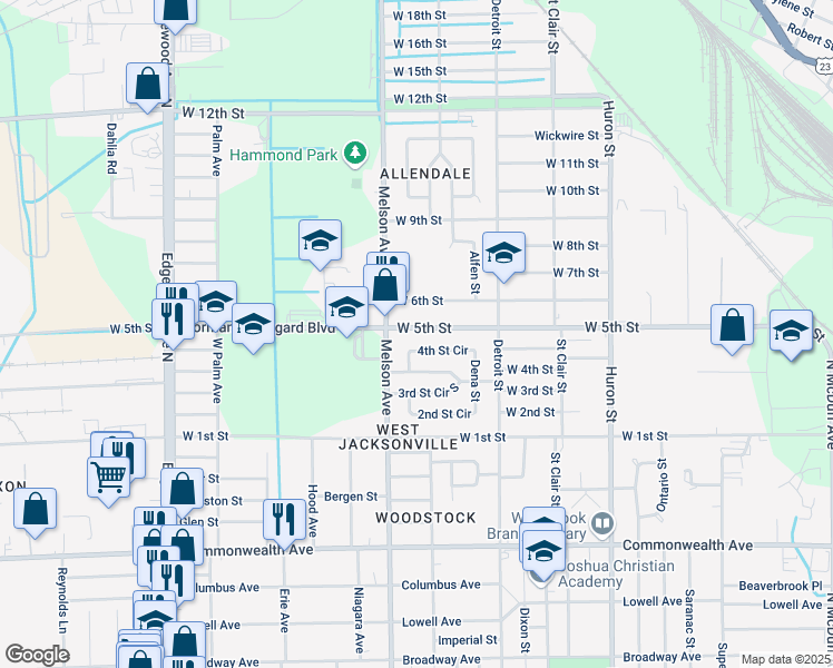 map of restaurants, bars, coffee shops, grocery stores, and more near 3126 West 5th Street in Jacksonville