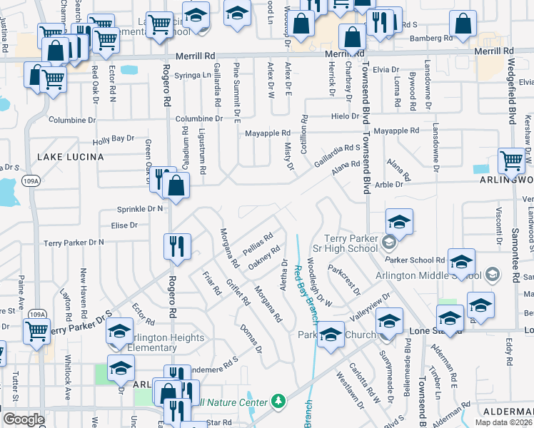 map of restaurants, bars, coffee shops, grocery stores, and more near 7137 King Arthur Road North in Jacksonville