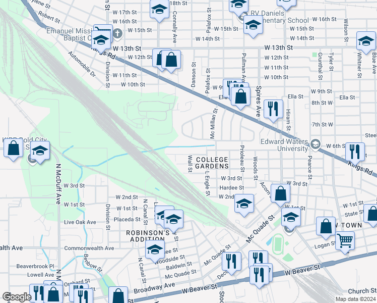 map of restaurants, bars, coffee shops, grocery stores, and more near 2005 West 6th Street in Jacksonville