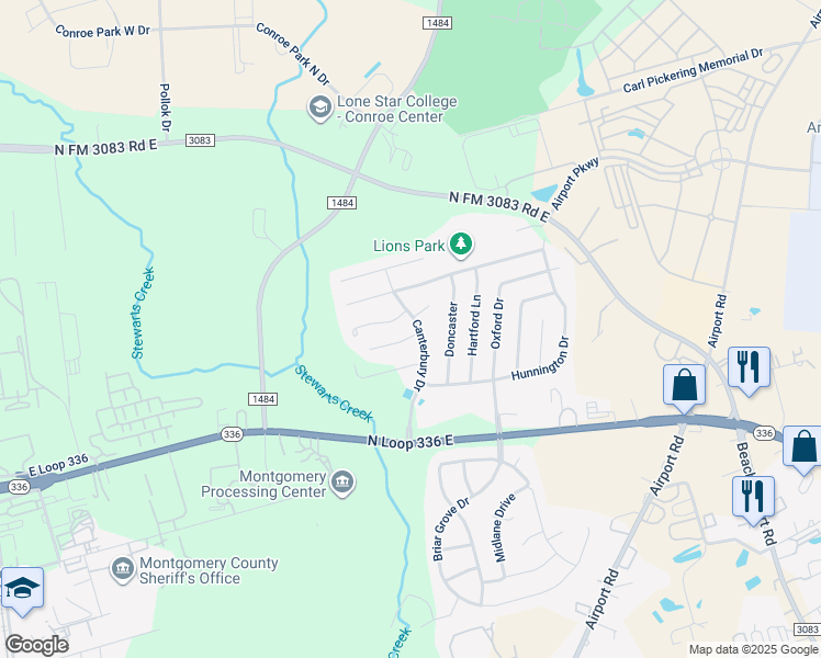 map of restaurants, bars, coffee shops, grocery stores, and more near 999 Arbor Crossing in Conroe