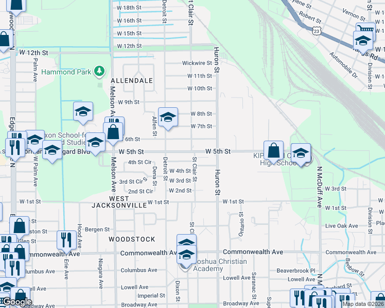 map of restaurants, bars, coffee shops, grocery stores, and more near 2869 Cook Street in Jacksonville