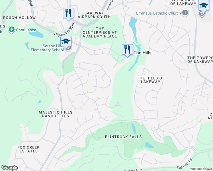 map of restaurants, bars, coffee shops, grocery stores, and more near 46 Stillmeadow Drive in The Hills