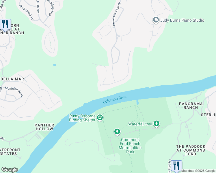map of restaurants, bars, coffee shops, grocery stores, and more near 11713 Shoreview Overlook in Austin