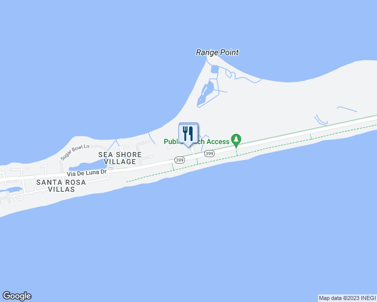 map of restaurants, bars, coffee shops, grocery stores, and more near 2200 Via De Luna Drive in Pensacola Beach