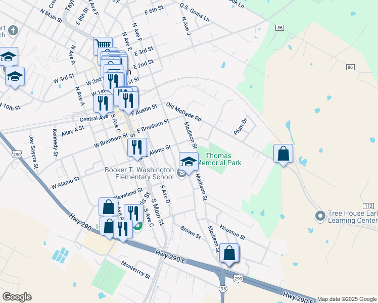 map of restaurants, bars, coffee shops, grocery stores, and more near 200 Hall Street in Elgin