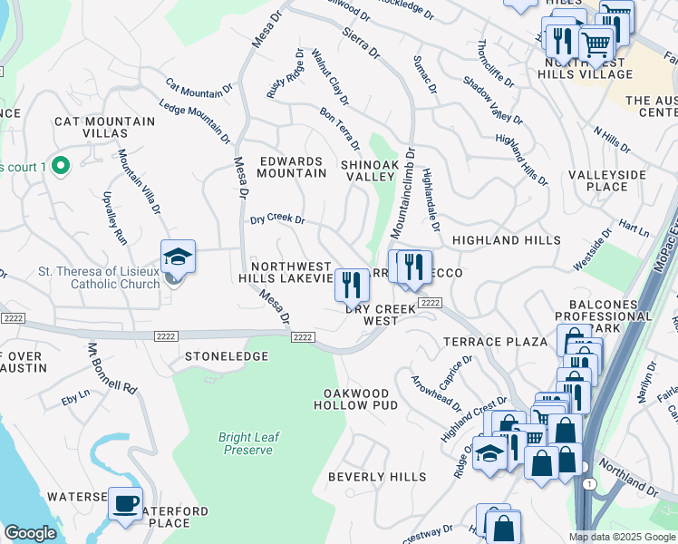 map of restaurants, bars, coffee shops, grocery stores, and more near 3907 Glengarry Drive in Austin