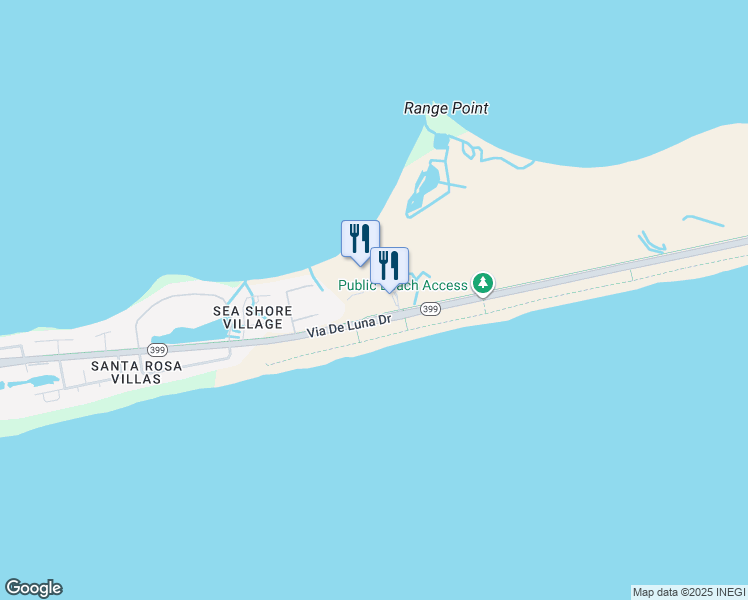 map of restaurants, bars, coffee shops, grocery stores, and more near 2200 Via De Luna Drive in Pensacola Beach