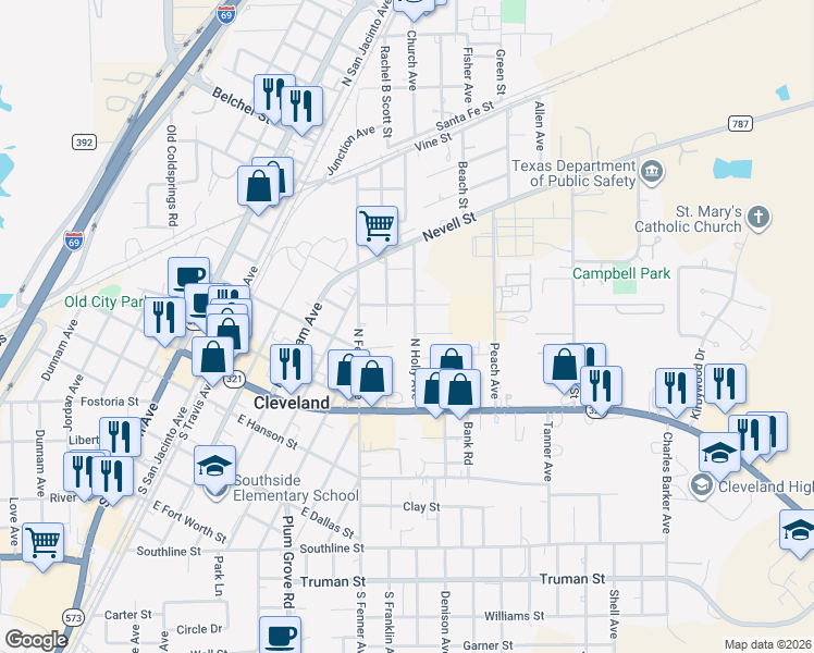 map of restaurants, bars, coffee shops, grocery stores, and more near 230 North Holly Avenue in Cleveland
