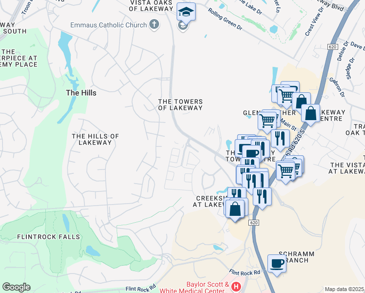 map of restaurants, bars, coffee shops, grocery stores, and more near 104-2 Rivalto Circle in Lakeway