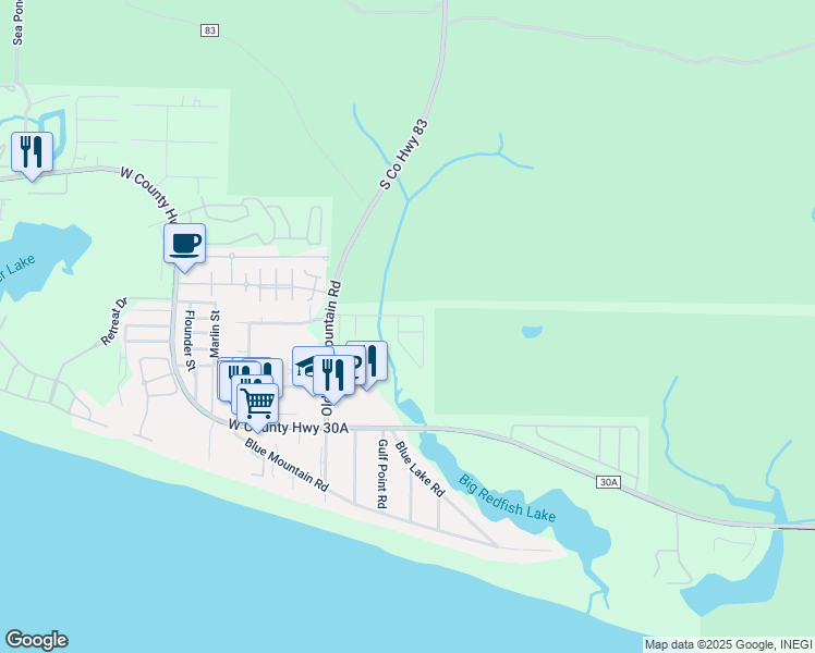 map of restaurants, bars, coffee shops, grocery stores, and more near 29 Ibis Drive in Santa Rosa Beach