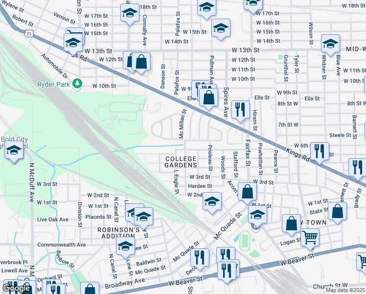 map of restaurants, bars, coffee shops, grocery stores, and more near 1959 West 6th Street in Jacksonville