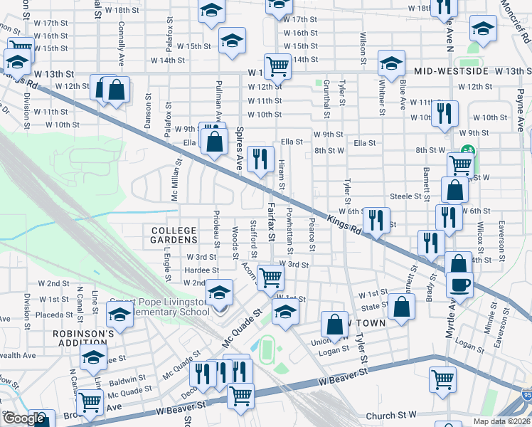 map of restaurants, bars, coffee shops, grocery stores, and more near 1813 West 6th Street in Jacksonville