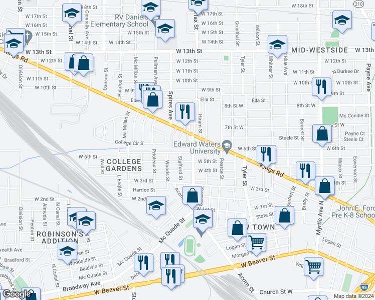 map of restaurants, bars, coffee shops, grocery stores, and more near 1510 Fairfax Street in Jacksonville