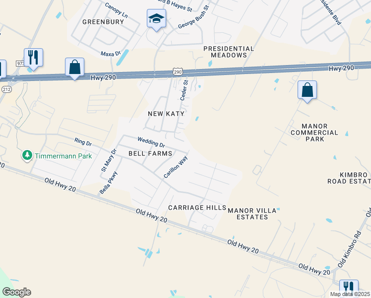 map of restaurants, bars, coffee shops, grocery stores, and more near 13013 Wedding Drive in Manor