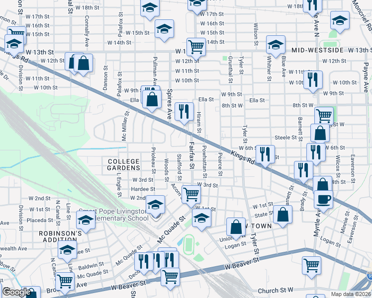 map of restaurants, bars, coffee shops, grocery stores, and more near 1819 West 6th Street in Jacksonville