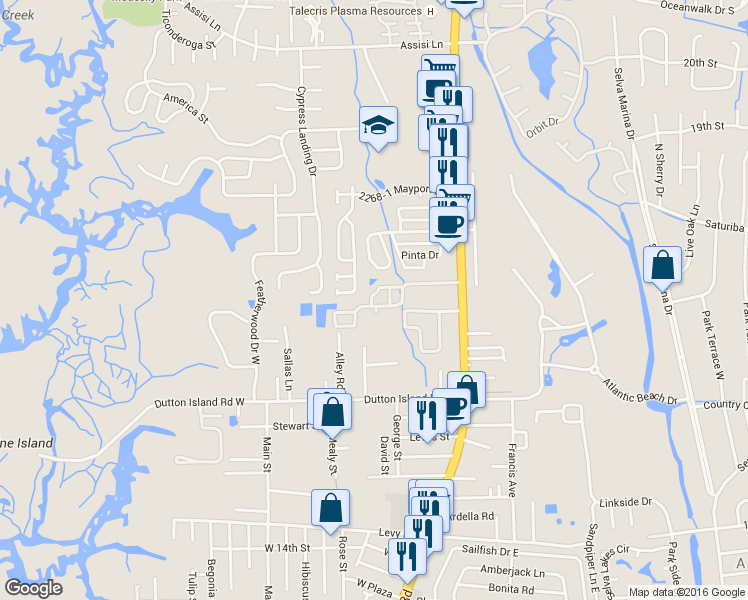 map of restaurants, bars, coffee shops, grocery stores, and more near 2160 Mayport Road in Atlantic Beach