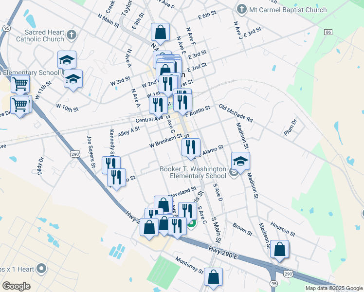 map of restaurants, bars, coffee shops, grocery stores, and more near 317 South Avenue C in Elgin