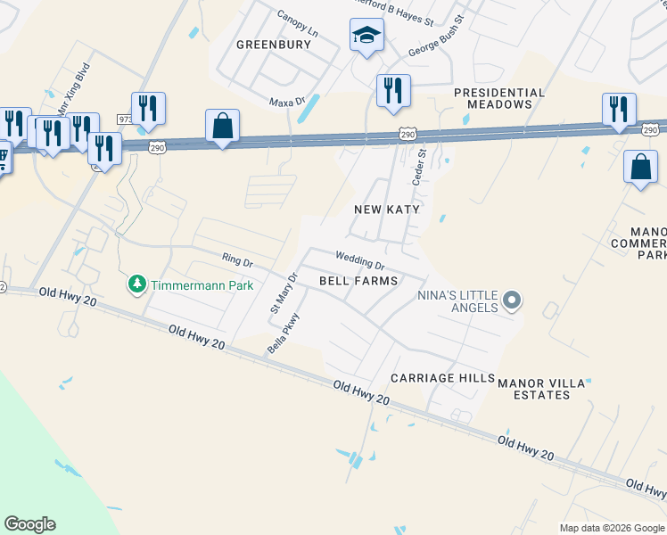map of restaurants, bars, coffee shops, grocery stores, and more near 12812 Ring Drive in Manor