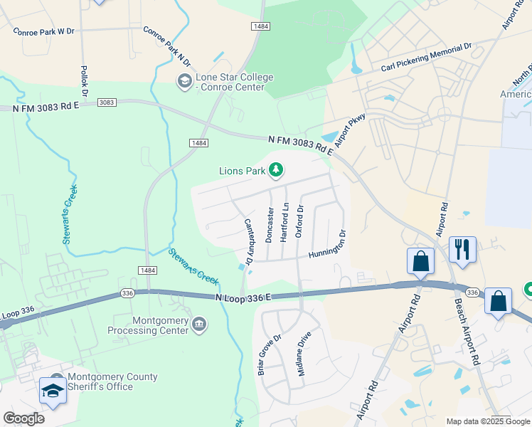 map of restaurants, bars, coffee shops, grocery stores, and more near 237 Doncaster in Conroe