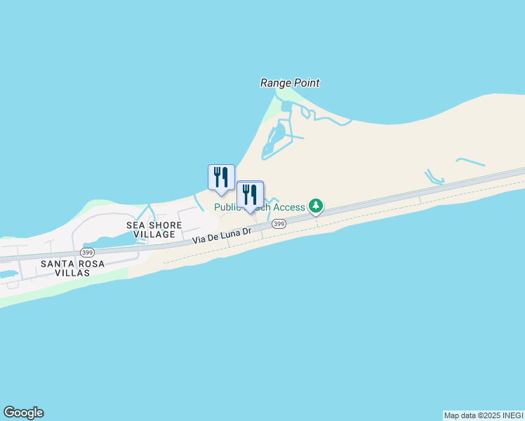 map of restaurants, bars, coffee shops, grocery stores, and more near 3 Portofino Drive in Pensacola Beach