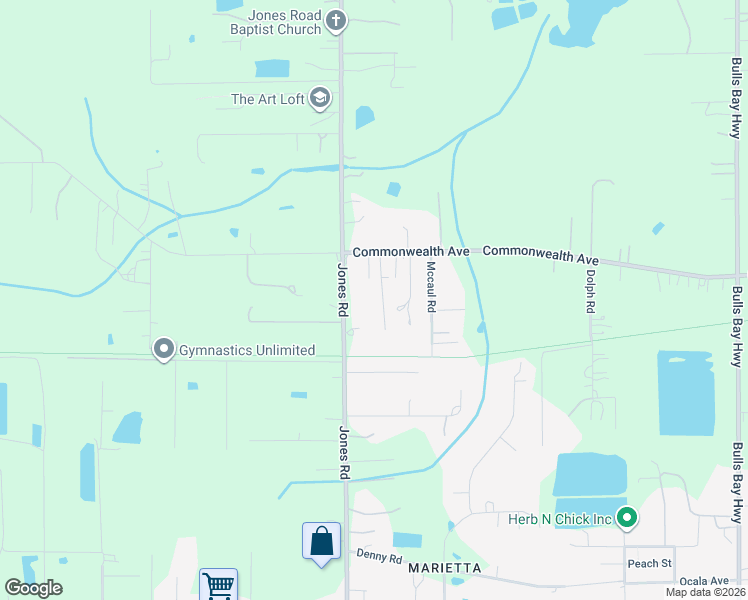 map of restaurants, bars, coffee shops, grocery stores, and more near 9058 Commonwealth Avenue in Jacksonville