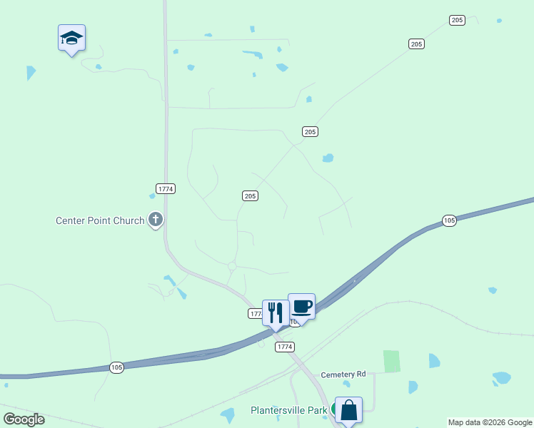 map of restaurants, bars, coffee shops, grocery stores, and more near 9548 Old Cedar Drive in Plantersville