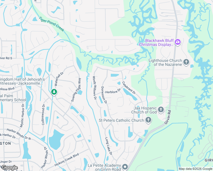 map of restaurants, bars, coffee shops, grocery stores, and more near 1177 Dorwinion Drive in Jacksonville
