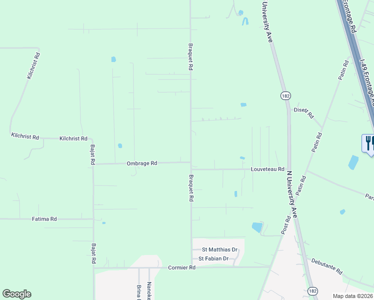 map of restaurants, bars, coffee shops, grocery stores, and more near 421 Braquet Road in Carencro