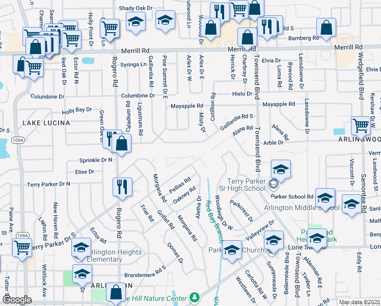map of restaurants, bars, coffee shops, grocery stores, and more near 7075 Fontainebleau Crescent in Jacksonville