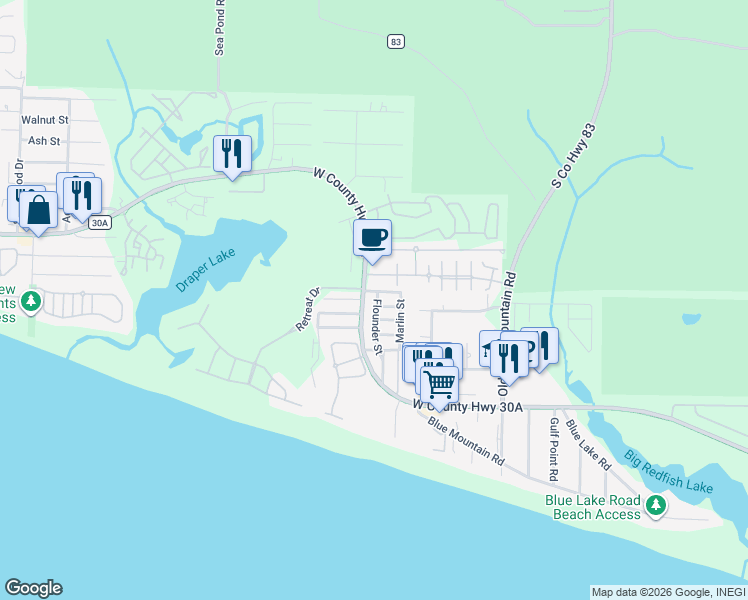 map of restaurants, bars, coffee shops, grocery stores, and more near 14 Triggerfish Street in Santa Rosa Beach