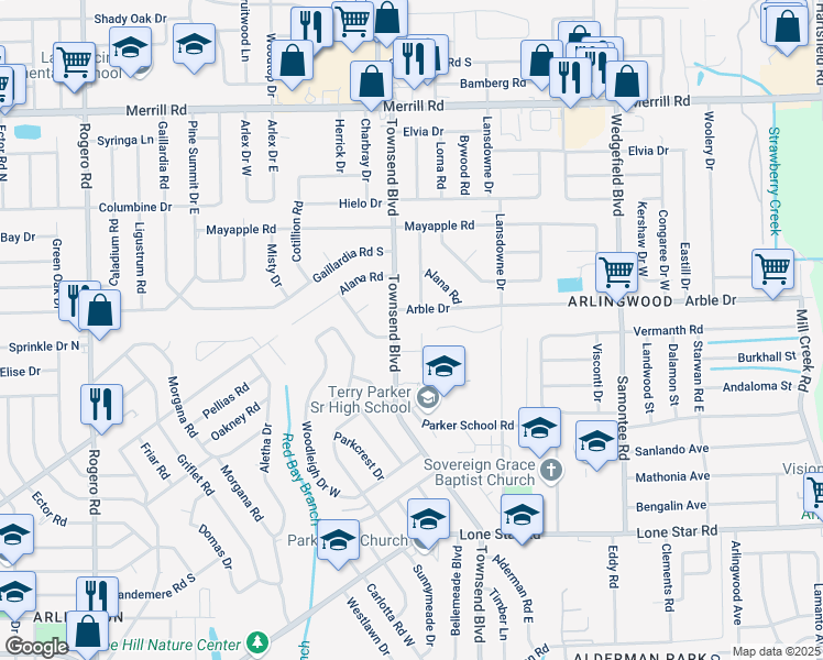 map of restaurants, bars, coffee shops, grocery stores, and more near in Jacksonville