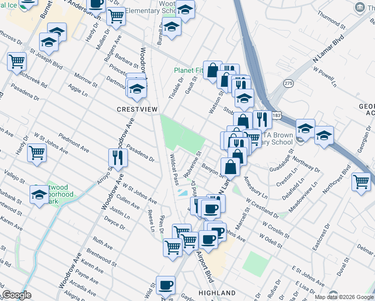 map of restaurants, bars, coffee shops, grocery stores, and more near 1101 Morrow Street in Austin