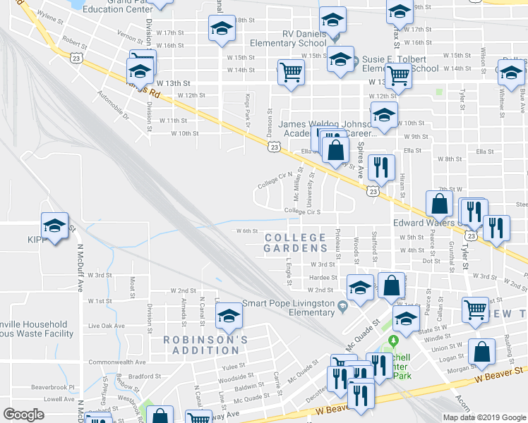 map of restaurants, bars, coffee shops, grocery stores, and more near 2202 South College Circle in Jacksonville