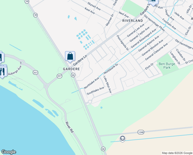 map of restaurants, bars, coffee shops, grocery stores, and more near 3216 Northlake Avenue in Baton Rouge