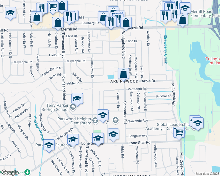 map of restaurants, bars, coffee shops, grocery stores, and more near 8135 Vermanth Road in Jacksonville