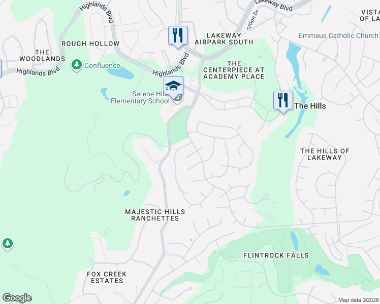 map of restaurants, bars, coffee shops, grocery stores, and more near 10 Monarch Oaks Lane in The Hills