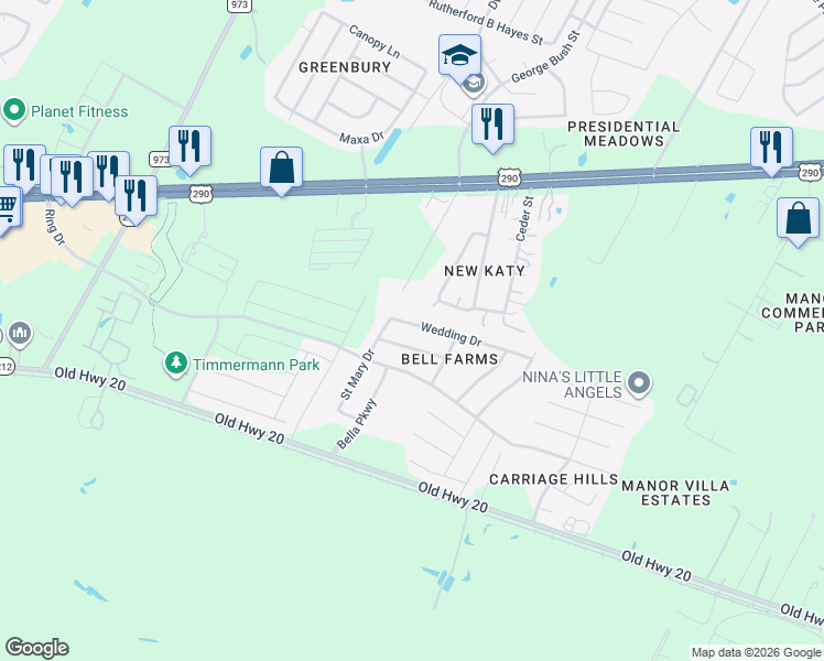 map of restaurants, bars, coffee shops, grocery stores, and more near 12708 Wedding Drive in Manor