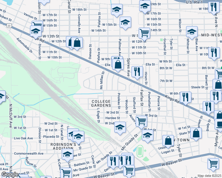 map of restaurants, bars, coffee shops, grocery stores, and more near 1659 University Street in Jacksonville
