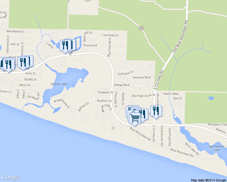 map of restaurants, bars, coffee shops, grocery stores, and more near 14 Triggerfish Street in Santa Rosa Beach