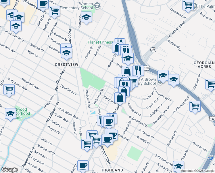 map of restaurants, bars, coffee shops, grocery stores, and more near 1003 Morrow Street in Austin