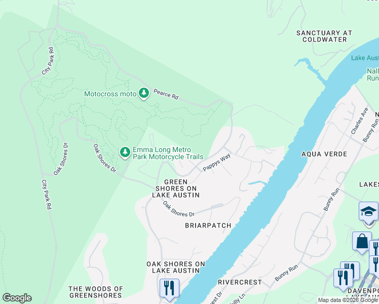 map of restaurants, bars, coffee shops, grocery stores, and more near 3806 Pearce Rd in Austin
