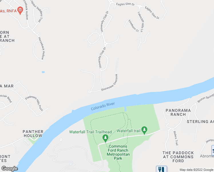 map of restaurants, bars, coffee shops, grocery stores, and more near 11608 Shoreview Overlook in Austin