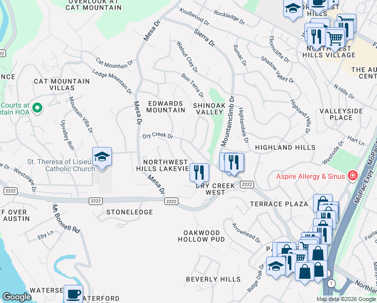 map of restaurants, bars, coffee shops, grocery stores, and more near 3914 Glengarry Drive in Austin