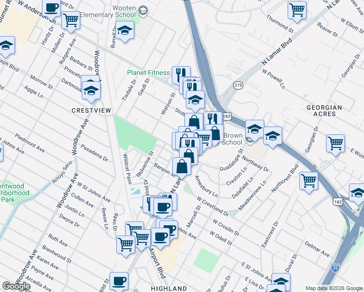 map of restaurants, bars, coffee shops, grocery stores, and more near 901 Taulbee Lane in Austin