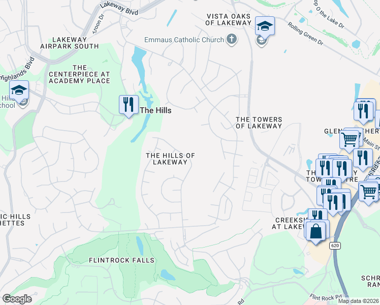 map of restaurants, bars, coffee shops, grocery stores, and more near 46 Tiburon Drive in The Hills