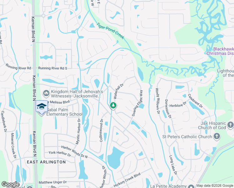 map of restaurants, bars, coffee shops, grocery stores, and more near 12302 Soaring Flight Drive in Jacksonville